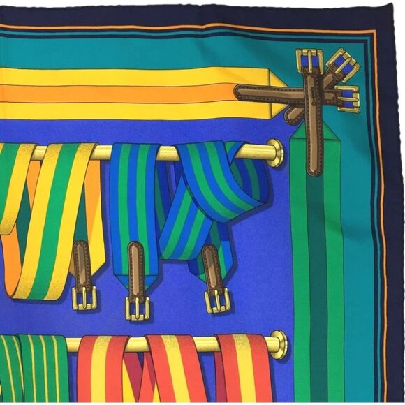 478184AH (S2) Hermes Scarf Les Sangles Carre 90 Multicolor Silk 100% - Picture 5 of 9